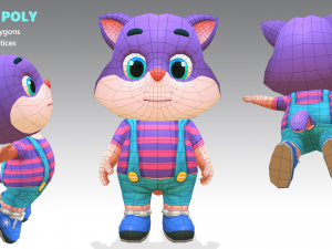 cat low poly animated rigged 3D Model