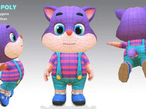 cat low poly animated rigged 3D Model