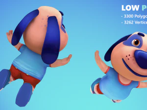 dog low poly animated rigged 3D Model
