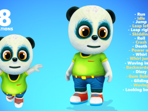panda bear low poly animated rigged Modèle 3D