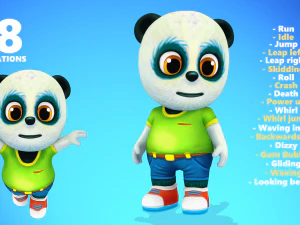 urso panda animado low poly manipulado Modelo 3D