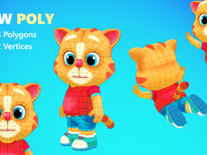 cat low poly animated rigged Model 3D