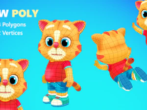 cat low poly animated rigged 3D Model