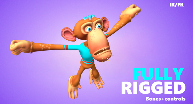 monkey lowpoly animated rigged 3D मॉडल .c4d .max .obj .3ds .fbx .stl .blend 