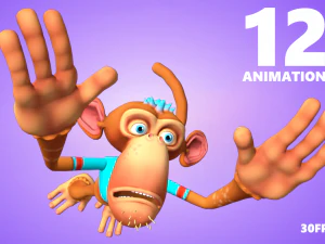 monkey lowpoly animated rigged 3D Model