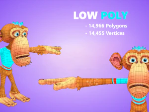 monkey lowpoly animated rigged 3D Model