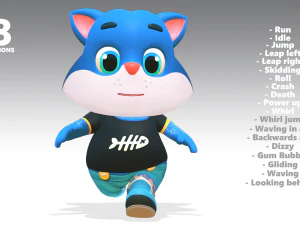 cat low poly animated rigged 3D Model