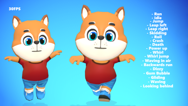 fox dog animated rigged 3D Model .c4d .max .obj .3ds .fbx .stl .blend 