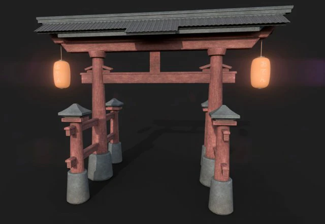 japanese temple gate 3D Model .c4d .max .obj .3ds .fbx .stl .blend 