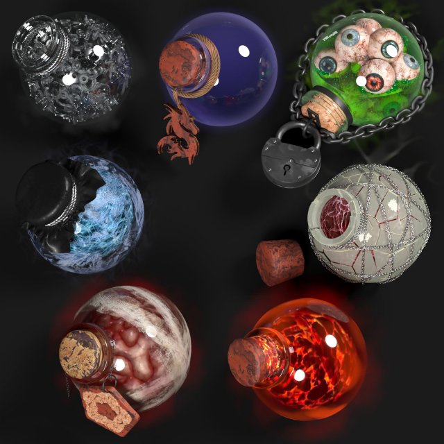 alchemy bottles 3D Model .c4d .max .obj .3ds .fbx .stl .blend 