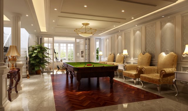 billiards room 3D Model .c4d .max .obj .3ds .fbx .stl .blend 