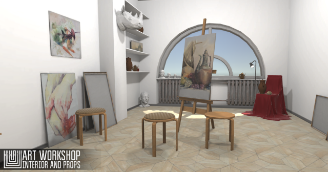 art workshop - interior and props Modelo 3D .c4d .max .obj .3ds .fbx .stl .blend 