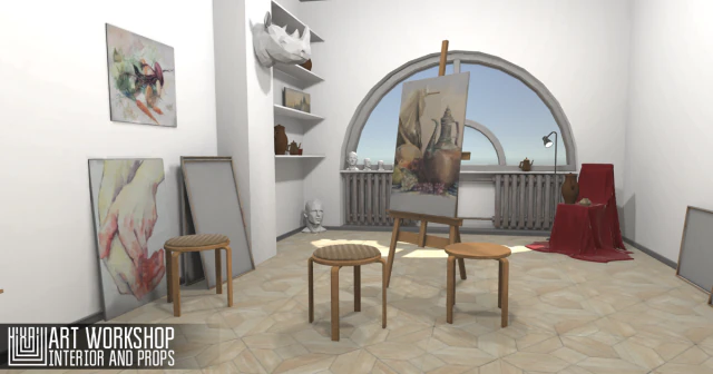oficina de arte - interior e adere&ccedil;os Modelo 3D .c4d .max .obj .3ds .fbx .stl .blend 