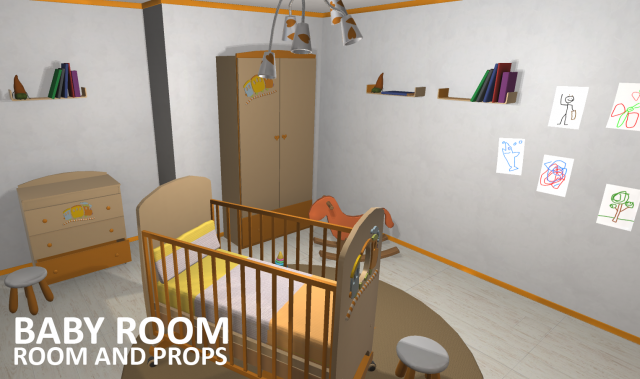 baby room - props and room 3D Модель .c4d .max .obj .3ds .fbx .stl .blend 