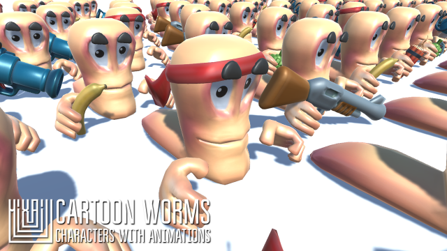 cartoon worms - characters with animations 3D Model .c4d .max .obj .3ds .fbx .stl .blend 