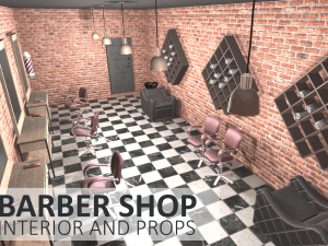 barber shop - interior and props 3D मॉडल
