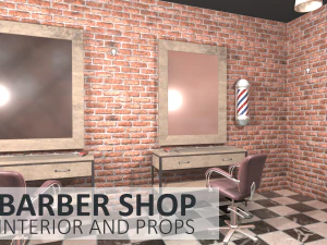 barber shop - interior and props 3D Model