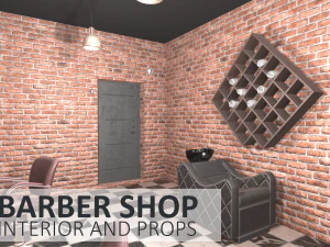 barber shop - interior and props 3D Model