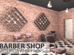 barber shop - interior and props 3D Model