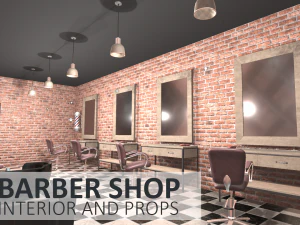 barber shop - interior and props 3D Model
