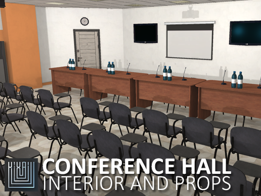conference hall - interior and props 3D Модель .c4d .max .obj .3ds .fbx .stl .blend 