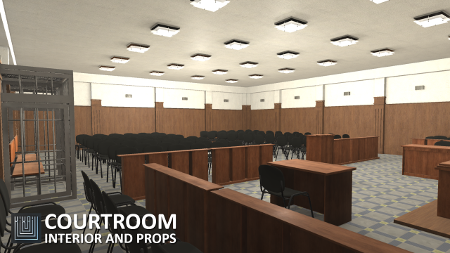 courtroom - interior and props Modèle 3D .c4d .max .obj .3ds .fbx .stl .blend 
