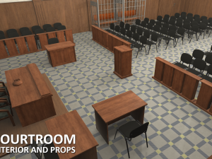 courtroom - interior and props Modèle 3D