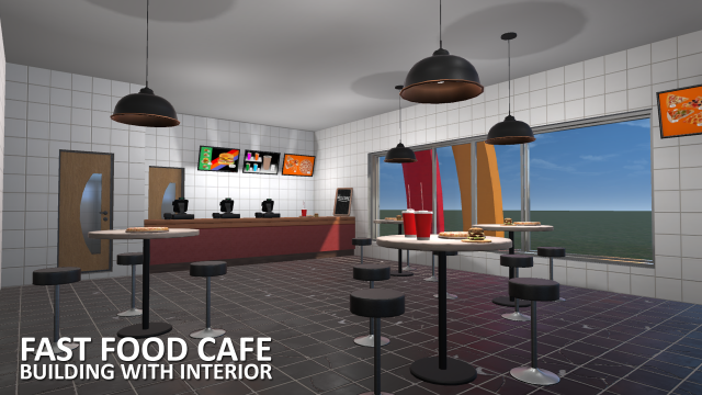fast food cafe - building with interior 3D-Modell .c4d .max .obj .3ds .fbx .stl .blend 