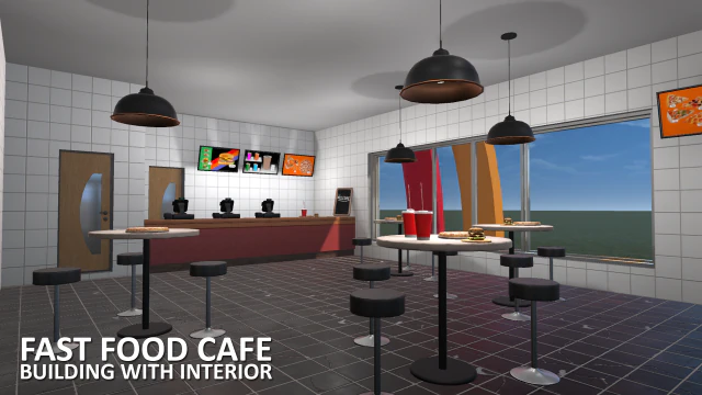 fast food cafe - building with interior 3D Model .c4d .max .obj .3ds .fbx .stl .blend 