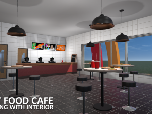 fast food cafe - building with interior 3D Models