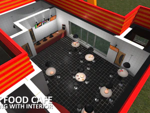 fast food cafe - building with interior 3D Model