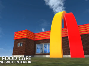 fast food cafe - building with interior 3D Model