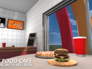 fast food cafe - building with interior 3D-Modell