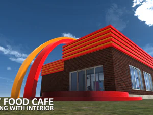 fast food cafe - building with interior 3D Model