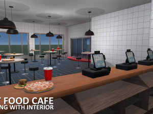 fast food cafe - building with interior 3D-Modell