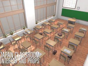 japan classroom - interior and props 3D Model