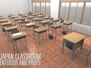 japan classroom - interior and props 3D Model