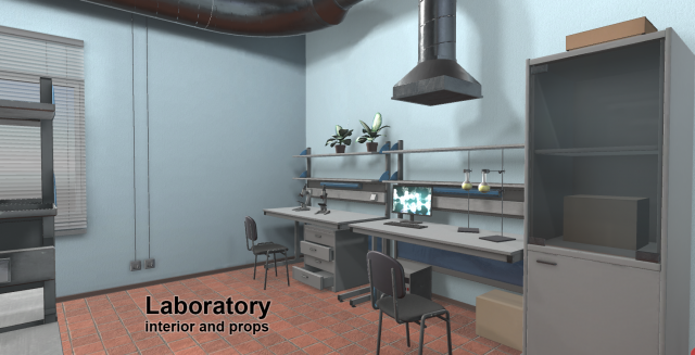 laboratory - interior and props 3D Модель .c4d .max .obj .3ds .fbx .stl .blend 
