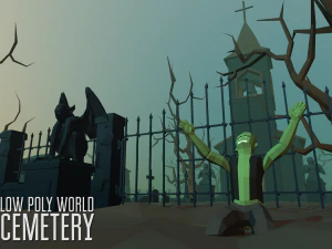 monde low poly - cimeti&egrave;re Modèle 3D