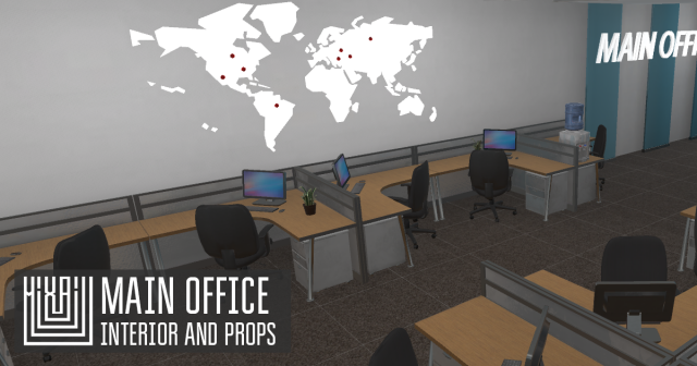 main office - interior and props 3D Модель .c4d .max .obj .3ds .fbx .stl .blend 