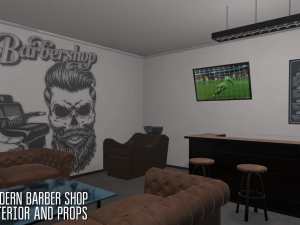 modern barber shop - interior and props 3D Model