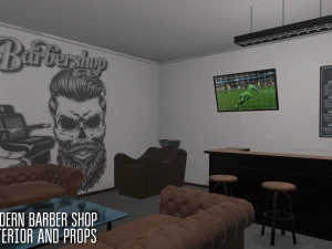 moderne kapperszaak - interieur en rekwisieten 3D Model