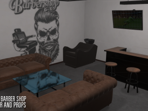 modern barber shop - interior and props 3D Model