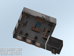 modern barber shop - interior and props 3D Model