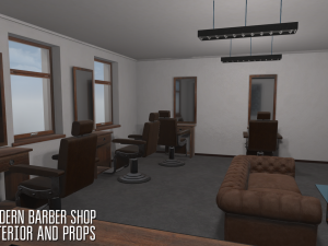modern barber shop - interior and props 3D Model