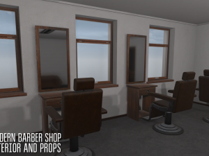 modern barber shop - interior and props 3D Model