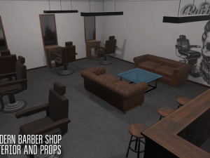 modern barber shop - interior and props 3D Model