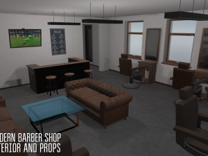 modern barber shop - interior and props 3D Model