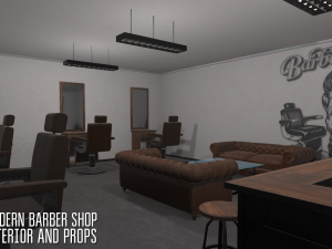 modern barber shop - interior and props 3D Model
