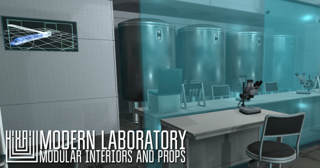 modern laboratory - modular interiors and props 3D Модель .c4d .max .obj .3ds .fbx .stl .blend 